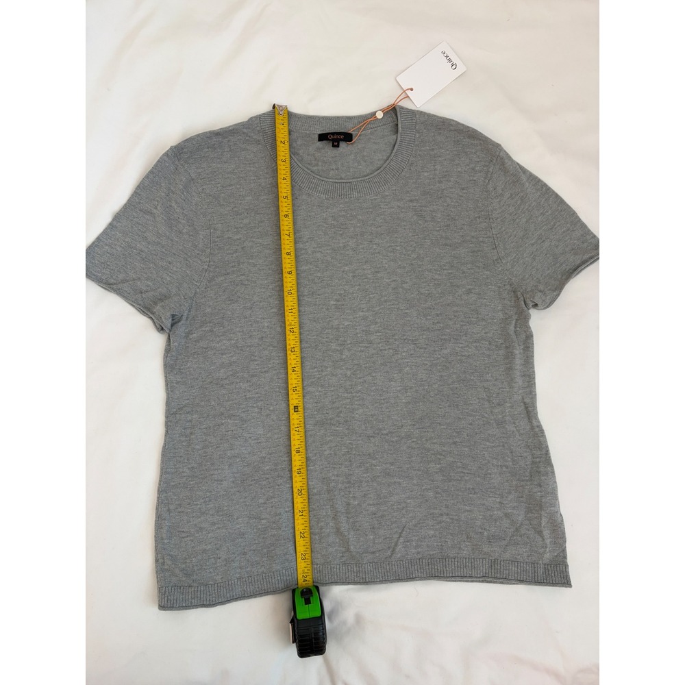 Quince Organic Cotton Cashmere Blend Short Sleeve Sweater Heather Grey Medium - Picture 4 of 9